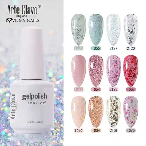 Искусственное блестящее покрытие для ногтей Arte Clavo, разные цвета, полуперманентный светодиодный Гель-лак для ногтей