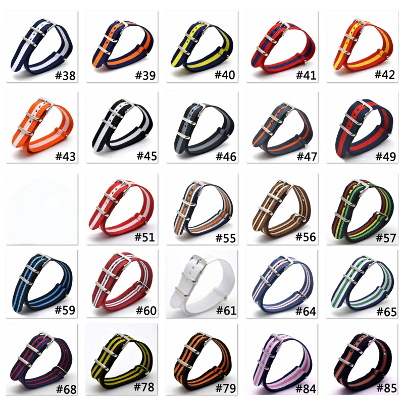 10pcs/Lot High Quality Nylon Watchband Woven Nylon Canvas Strap 16/18/20/22/24mm Striped Replacement DW Watch Band