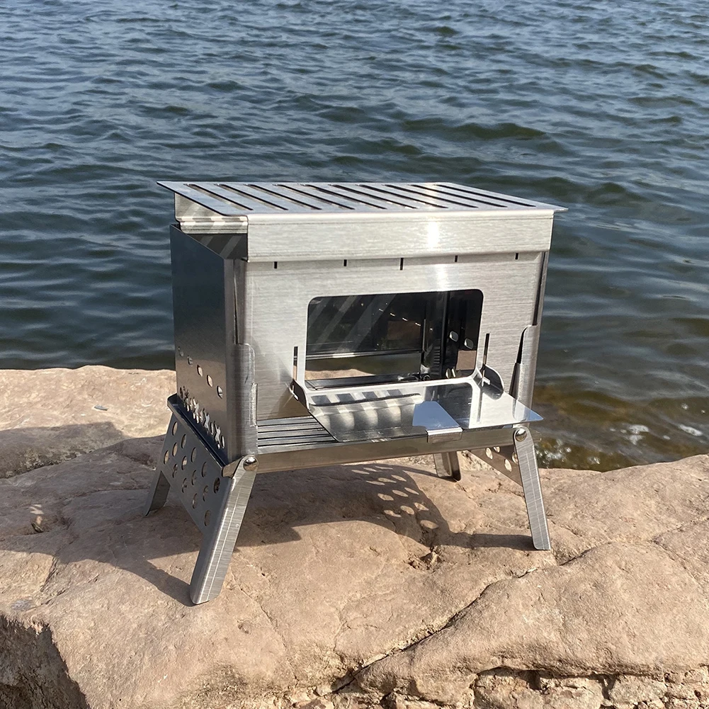 

Портативная складная деревянная плита из нержавеющей стали для кемпинга и барбекю, Ультралегкая кухонная утварь для рыбалки, пешего туризм...