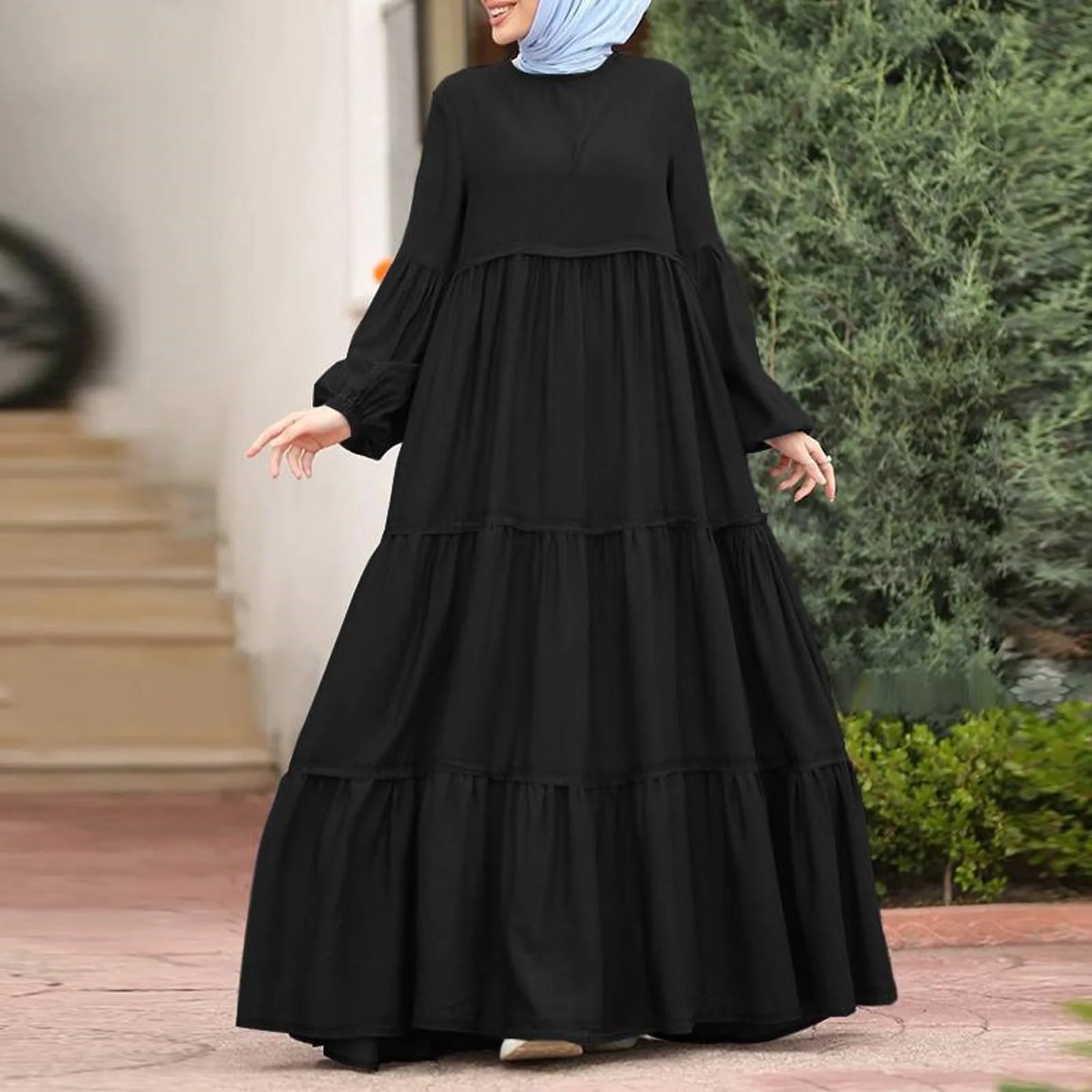 

Women Loose Muslim Dress Abaya Autumn Casual Long Sleeve Islam Clothing Abayas Puff Sleeve Maxi Vestidos Female Flounce Robe