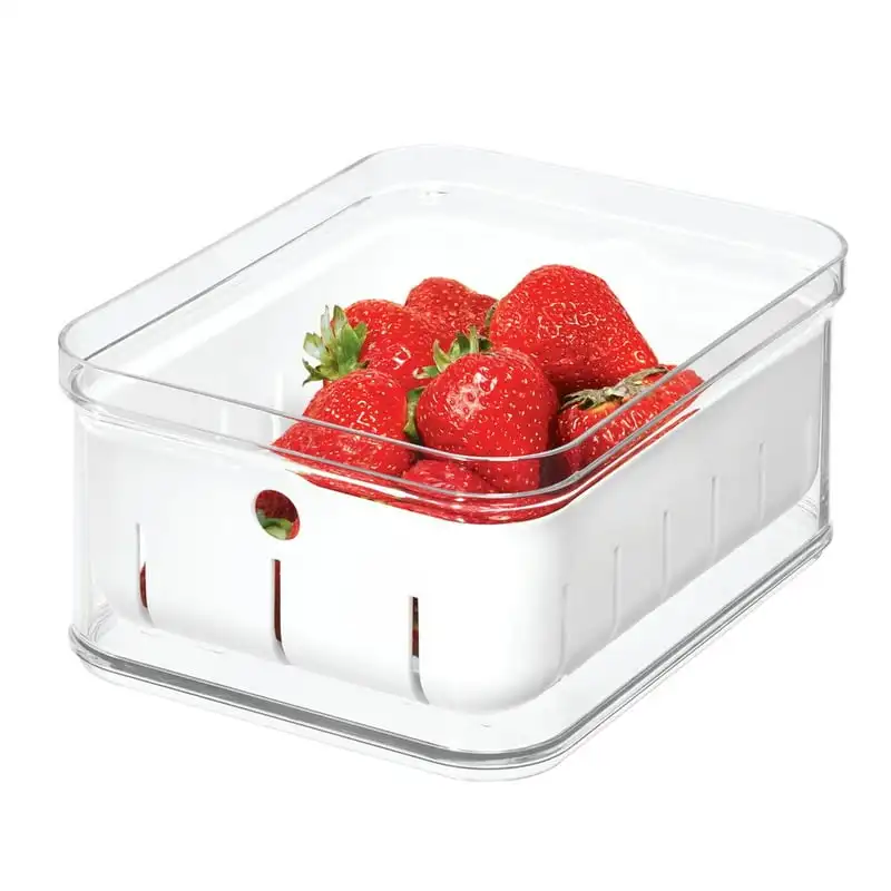 

Refrigerator and Pantry Berry Crisp Bin, BPA-Free Plastic, Clear and White Dish drying racks Dice tray Kitchen organizer Food st
