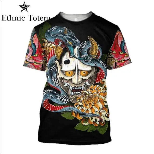 

Japanese Ukiyoto Hannya Harajuku Demon Streetwear Hip-hop T-shirt Men's T-shirt Round Neck T-Shirts Breathable Casual Man Tops