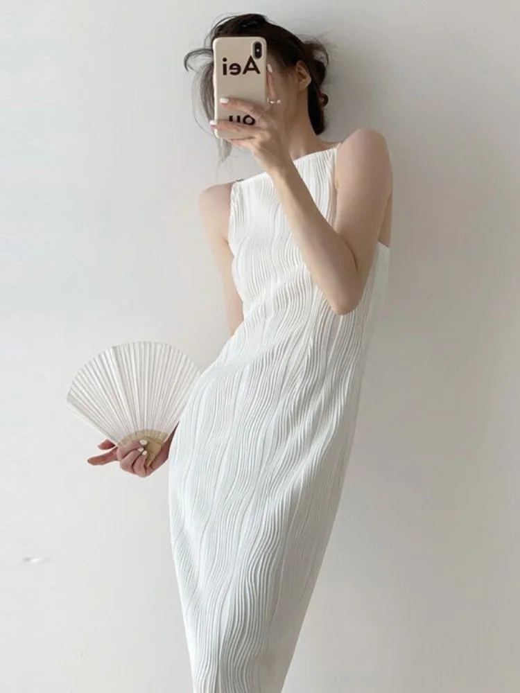 Summer Office Style Elegant Strap Dress Women Korean Fashion Party Midi Dresses Ladies Designer Casual Dress New