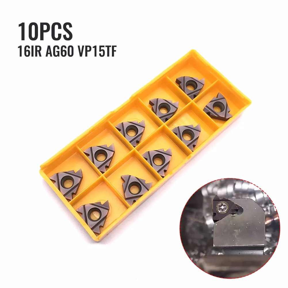 

10pcs/Set .16IR AG60 Inserts Lathe CNC Carbide Thread Cutting Turning Metalwork