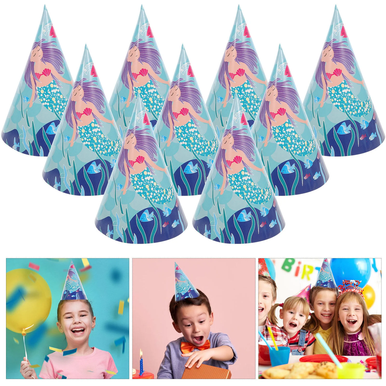 

Pull The Flag Kids Birthday Cone Mermaid Party Cap Paper Hat Miniture Decoration