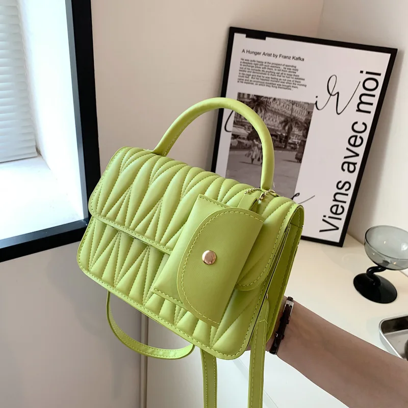 

Summer Candy-colored Women's Bag 2022 Korean Version of The Simple Pleated Small Square Bag Texture One-shoulder Messenger Bag