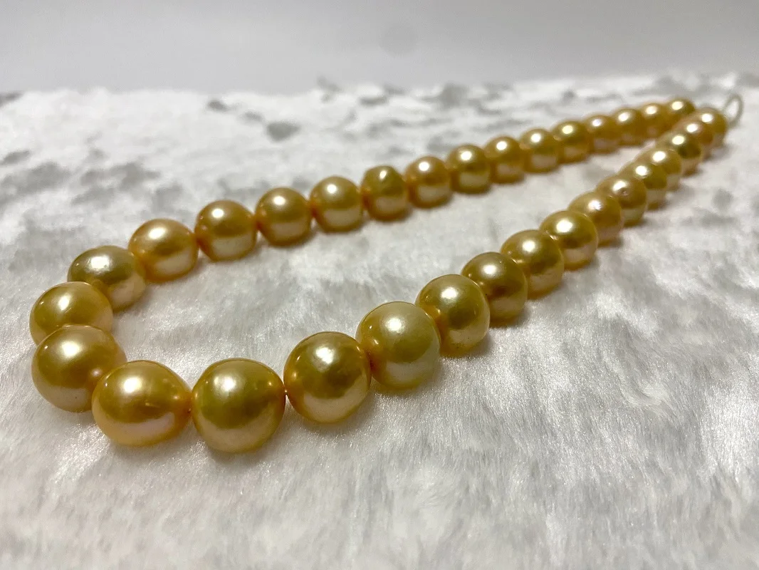 

Fine Jewelry Natural Sea 13mm Near Round Golden Pearls Necklace for Women Less Flaw Fine Clasp Pearls Necklace