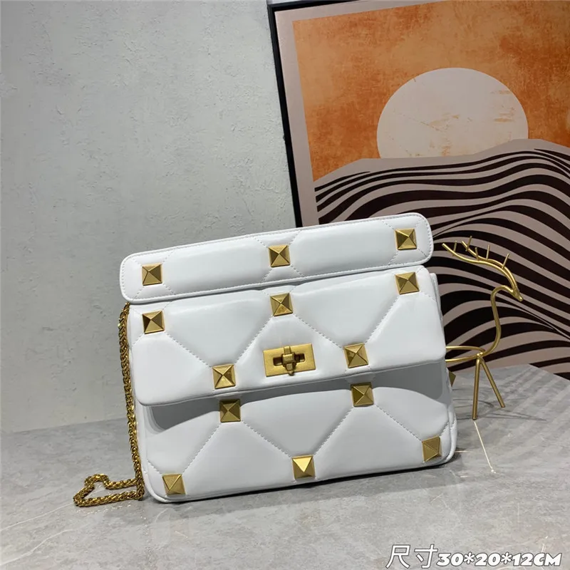 2022 fashion rivets platinum bag chain ringer shoulder cross bag leather handbag small square