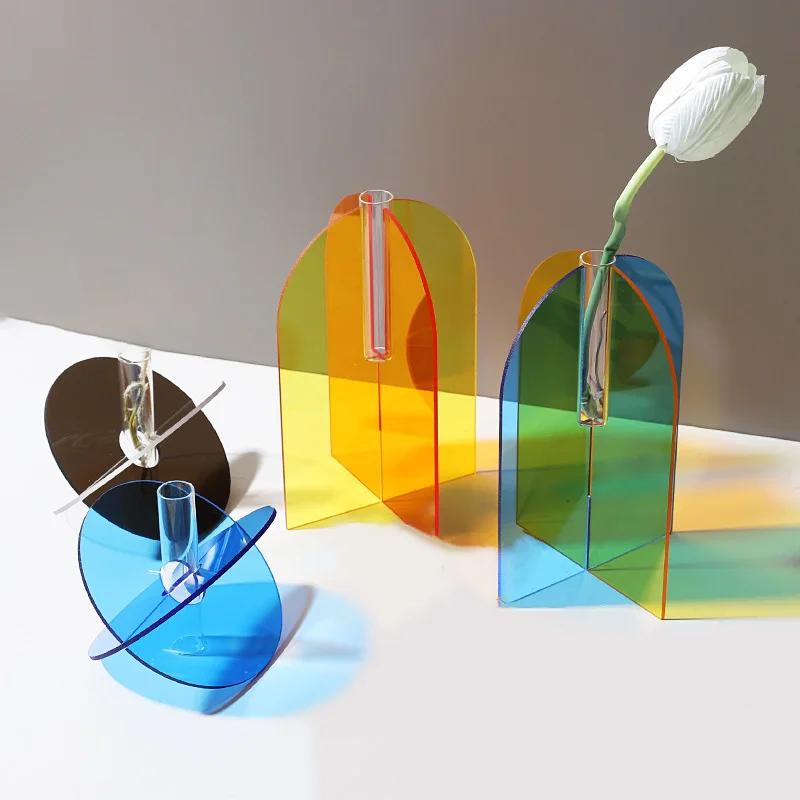 

Acrylic Flower Vase Colorful Desktop Vases Floral Container For Wedding Party Home Decoration Supplies Art Simple Ins Style