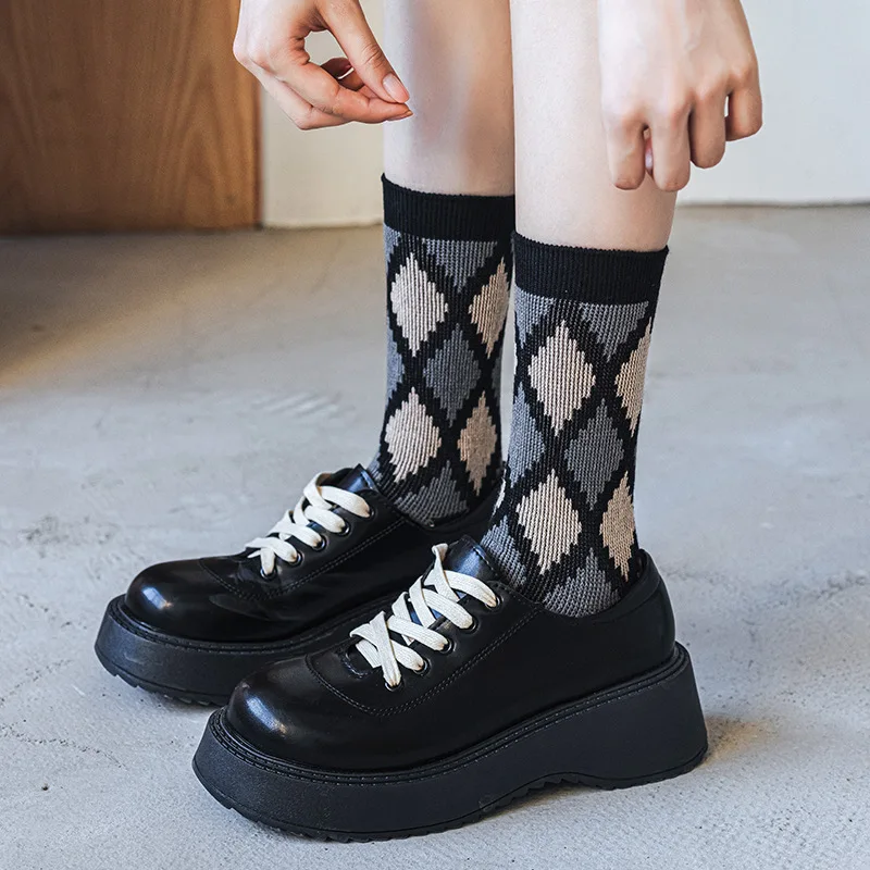

New British Style School Girls Elastic Long Socks Knitting Cotton for Women Socks Harajuku Vintage Streetwear Sock Autumn Winter