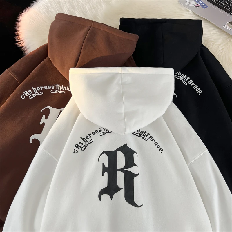 

Hooded Sweater Hip Hop Punk Gothic Style Printed Men Loose Fashion Drawstring Oversized Pullovers Hoody Shirt Male Street Tops