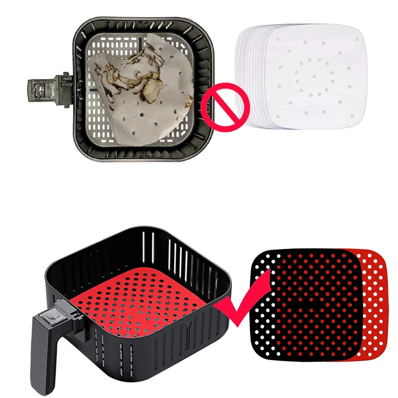 

1PC Silicone Air Fryer Liner Air Fryer Mat Kitchen Tool Frying Supplies Reusable Air Fryer Liners Non-Stick Basket Mats