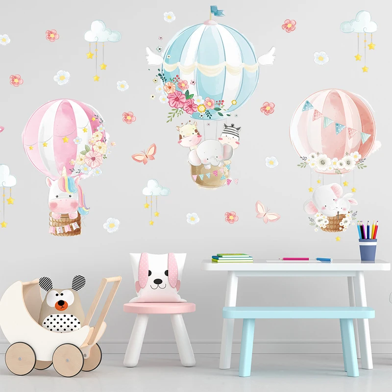 

Cartoon Animals Hot air Balloon Wall Stickers for Children Kids room rooms Nursery Wall Decor Removable PVC Wall Decals Murals
