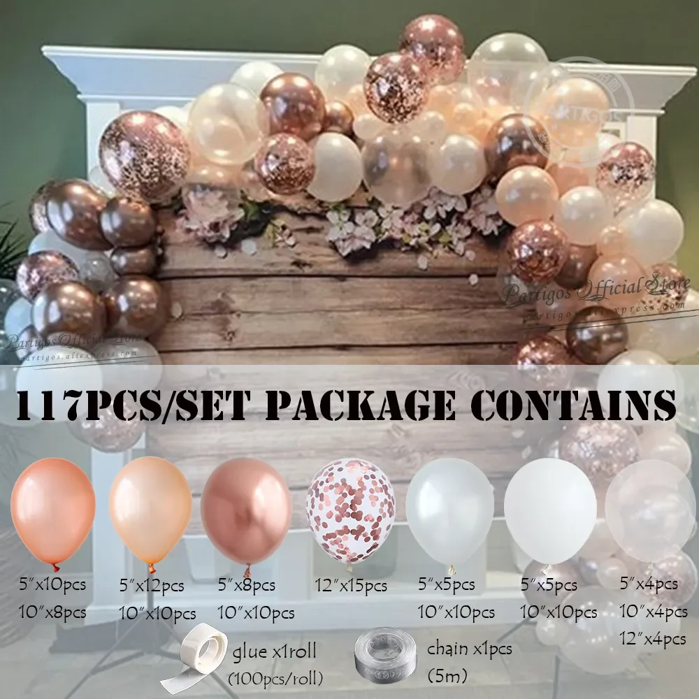 

New 2021 Rose Gold Chrome Metal Confetti Balloons Garland Kit Chain with Globos for Wedding Decorations, Perfect Navidad and New