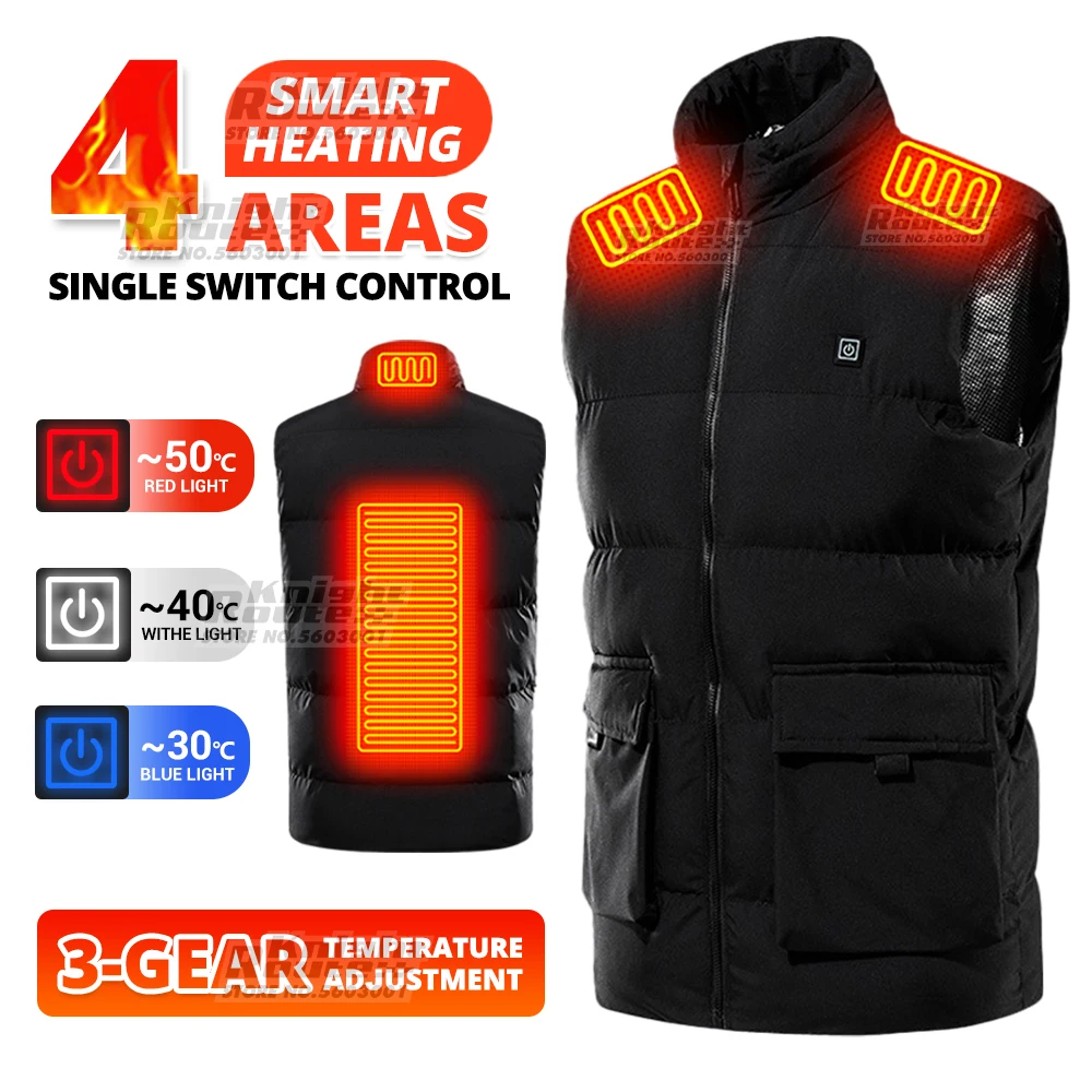 

4 Areas Self Heated Vest Heating Jackets Ski Moto Motorbike Vest Motorcycle Jacket Winter USB Hiking Thermal Clothing Men Black