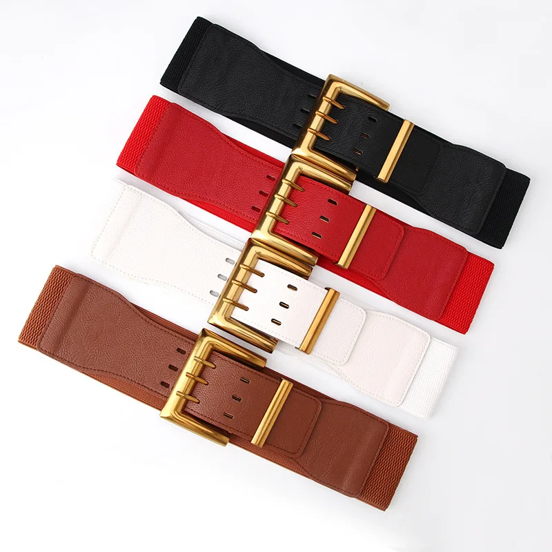 

Elastic Dress Belt Women Wide Stretch Waist Belt Vintage Fashion Casual Cinch Belt Metal Buckle Retro PU Leather Punk Waistband