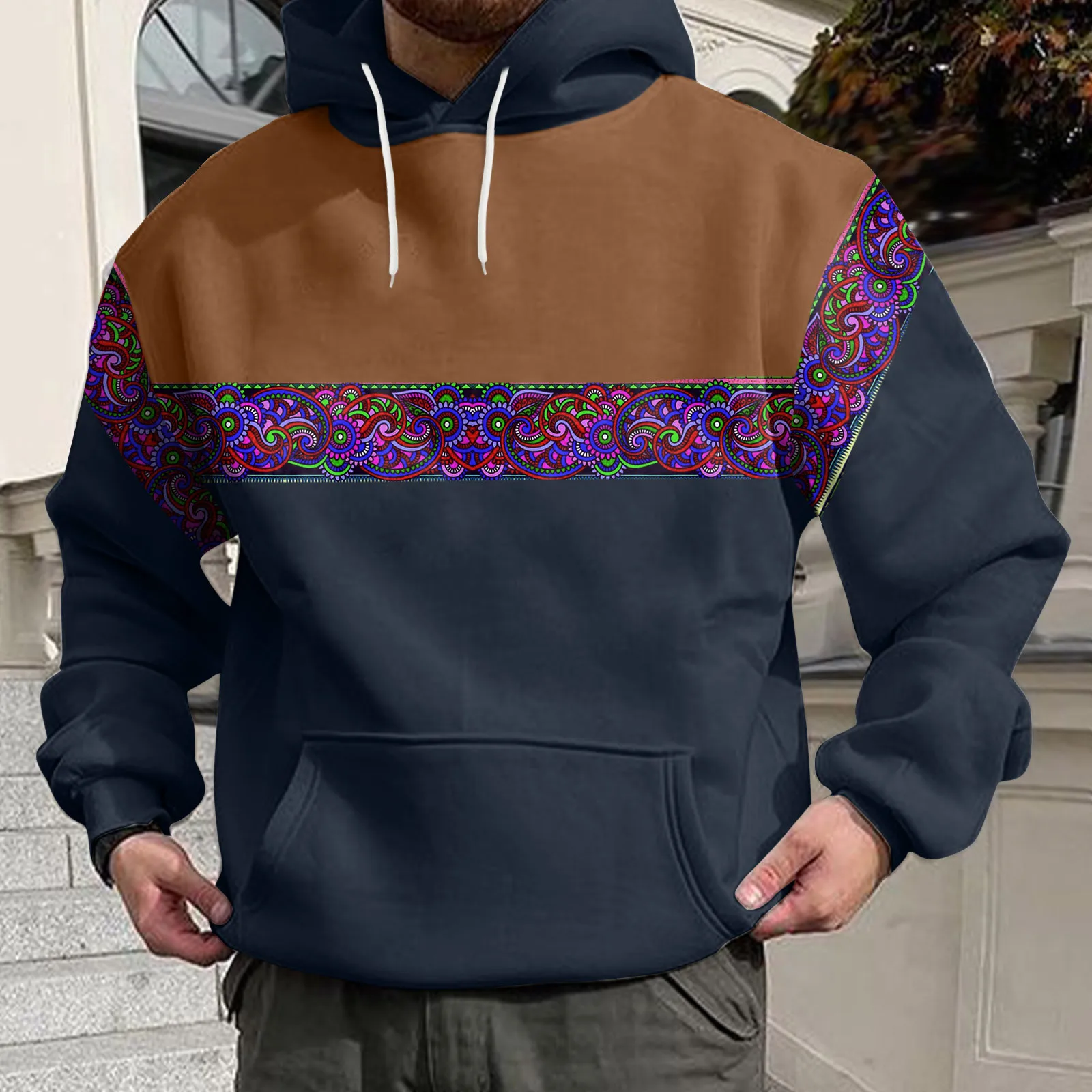 

Men Winter Spring Casual O Neck Long Sleeve 3D Printed Hooded Sweatshirt Top Blouse Long Tunic Shirt