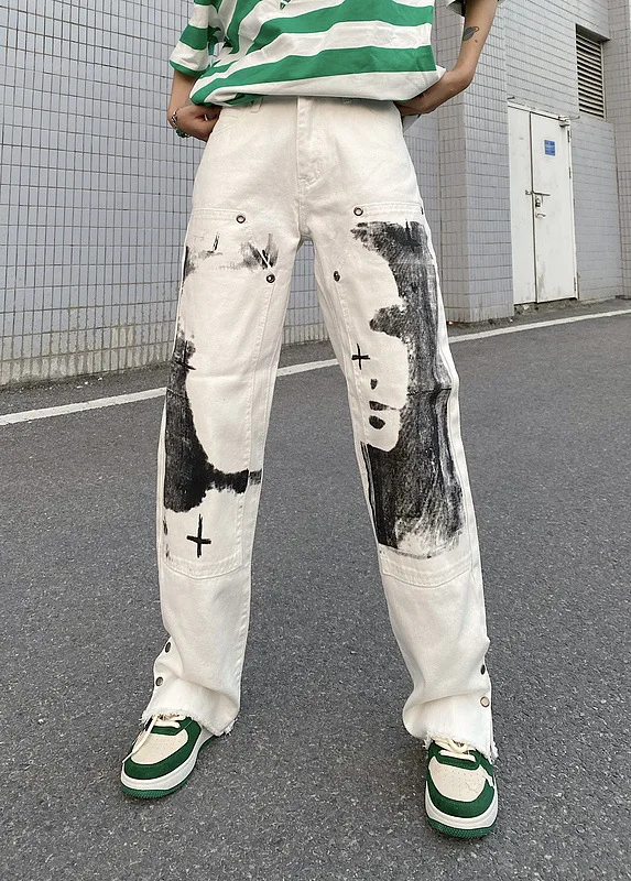 Men's Jeans High Street Pants Graffiti Print Hiphop Jeans Men and Women Loose Straight Vibe Style Trend INS Hot Sale Baggy Jeans