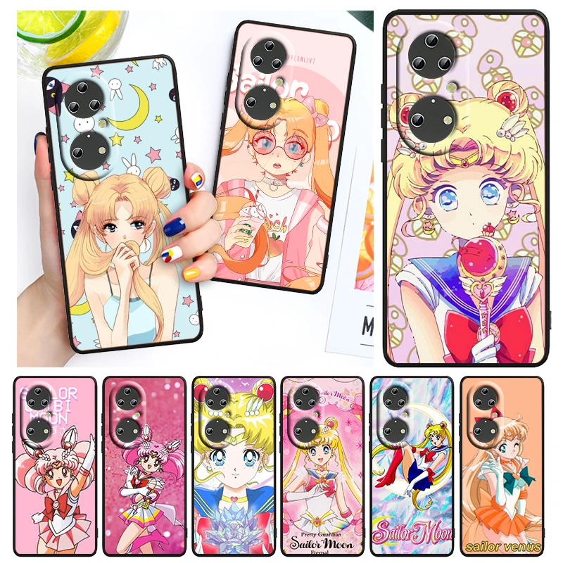 

Love Sailor Moon Girl For Huawei P50 P40 P30 P20 Lite 5G Pro Nova 5T Y9S Y9 Prime Y6 2019 Black Soft TPU Cover Phone Case