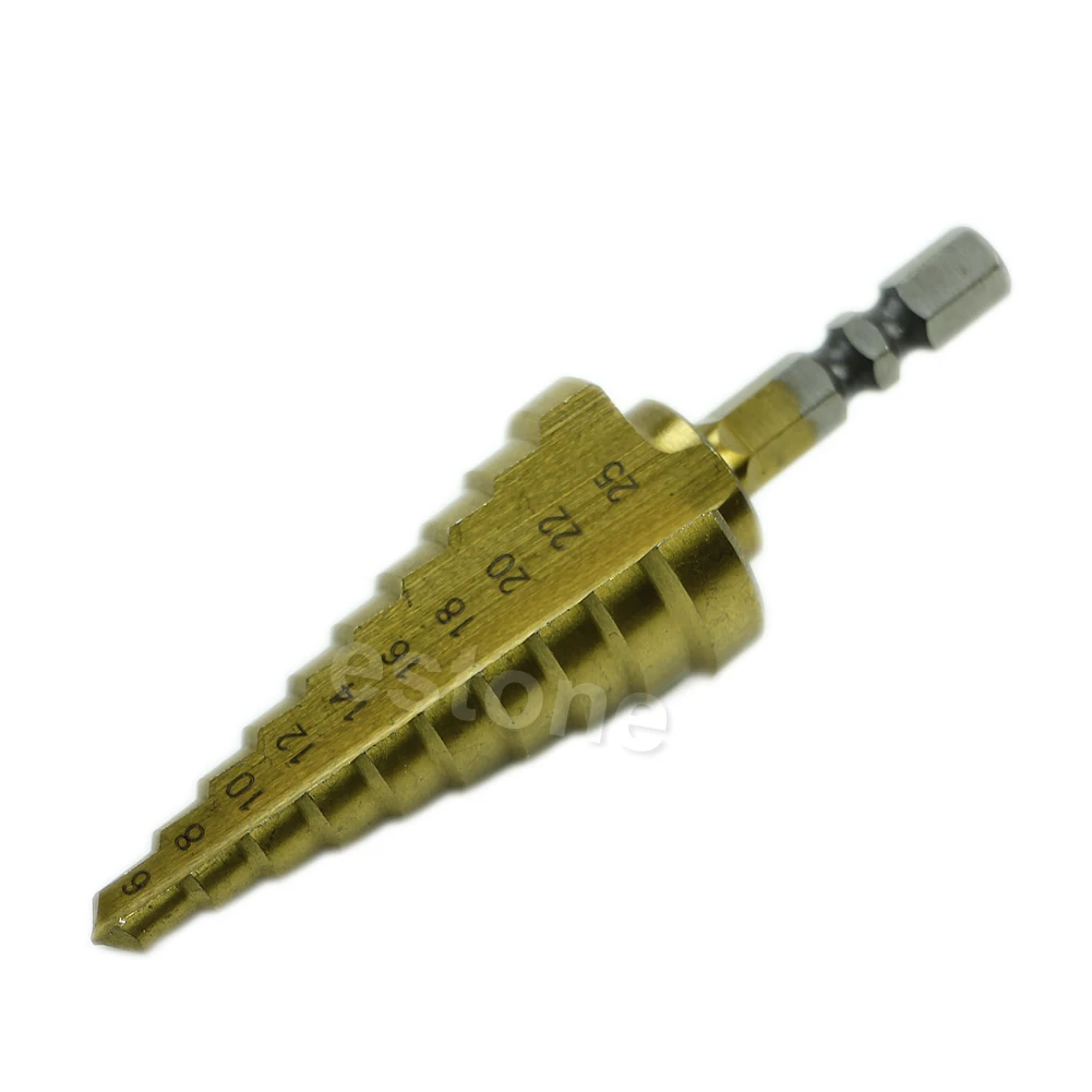 

6mm to 25mm Steps HSS Holes Cutter Step Cone Drill Bit Hex Shank 1/4" New