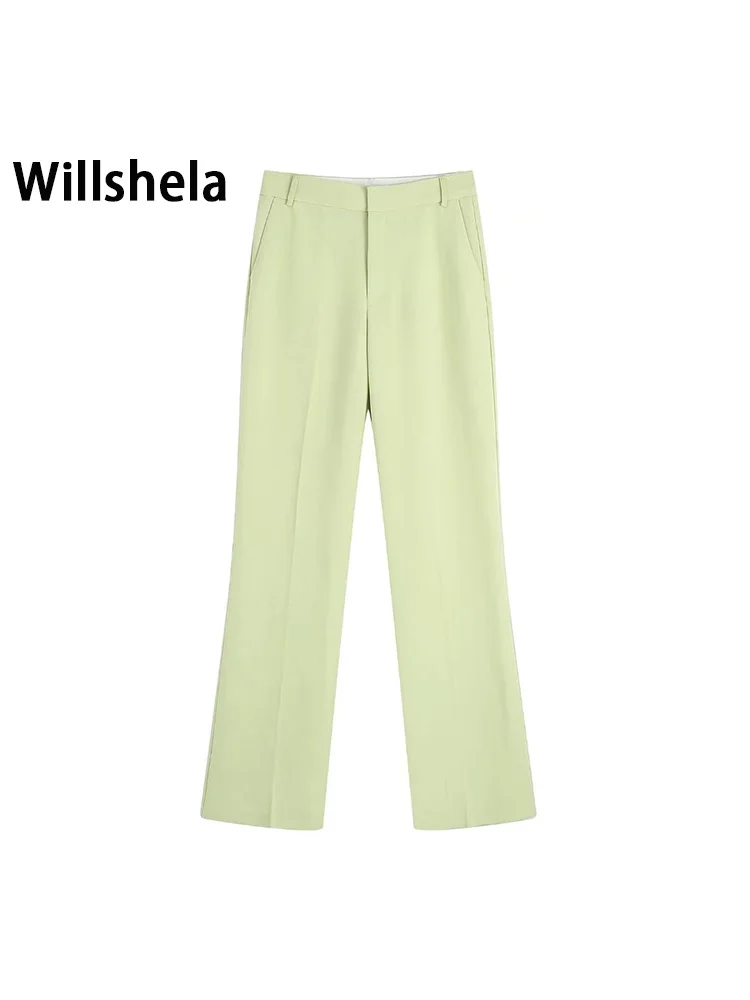 

Willshela Women Fashion Solid Front Zipper Trousers Vintage Full Length Mid Waist Female Office Lady Straight Pants
