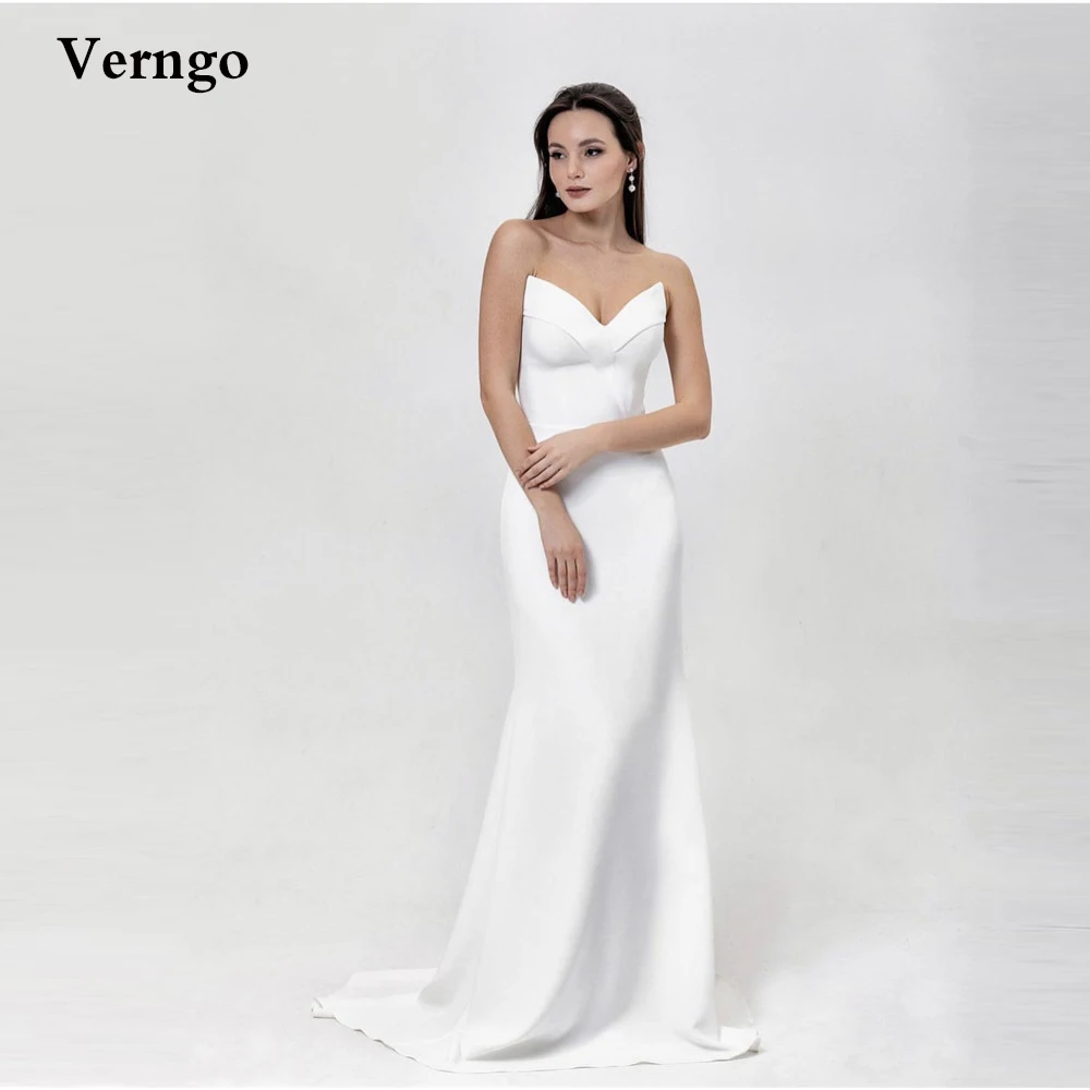 

Verngo Simple Stretch Satin Mermaid Wedding Dresses Beach Floor Length Bride Gowns White Formal Party Dress Robe de mariage