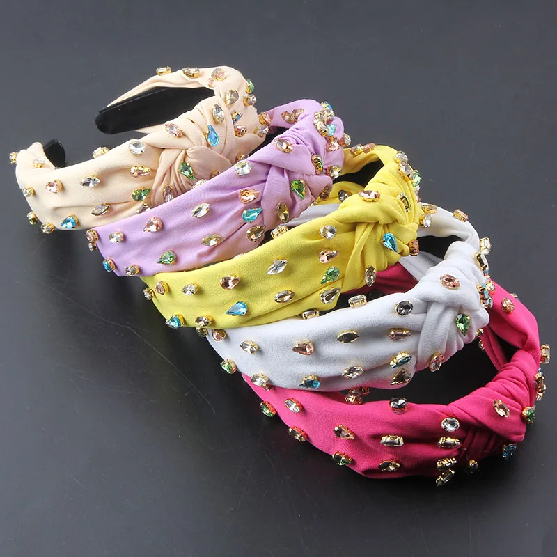 

Headwear New Fashion Baroque Fabric Knotted With Colored Water Drill Head Ladies Leisure Street Shooting Travel Hair 873