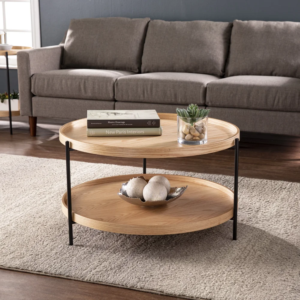 

Southern Enterprises Verlona Contemporary Wood and Metal Round Coffee Table, Natural/Black