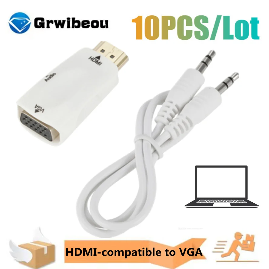 

10 шт., адаптер HDMI-совместимый с VGA-кабелем, 3,5 мм