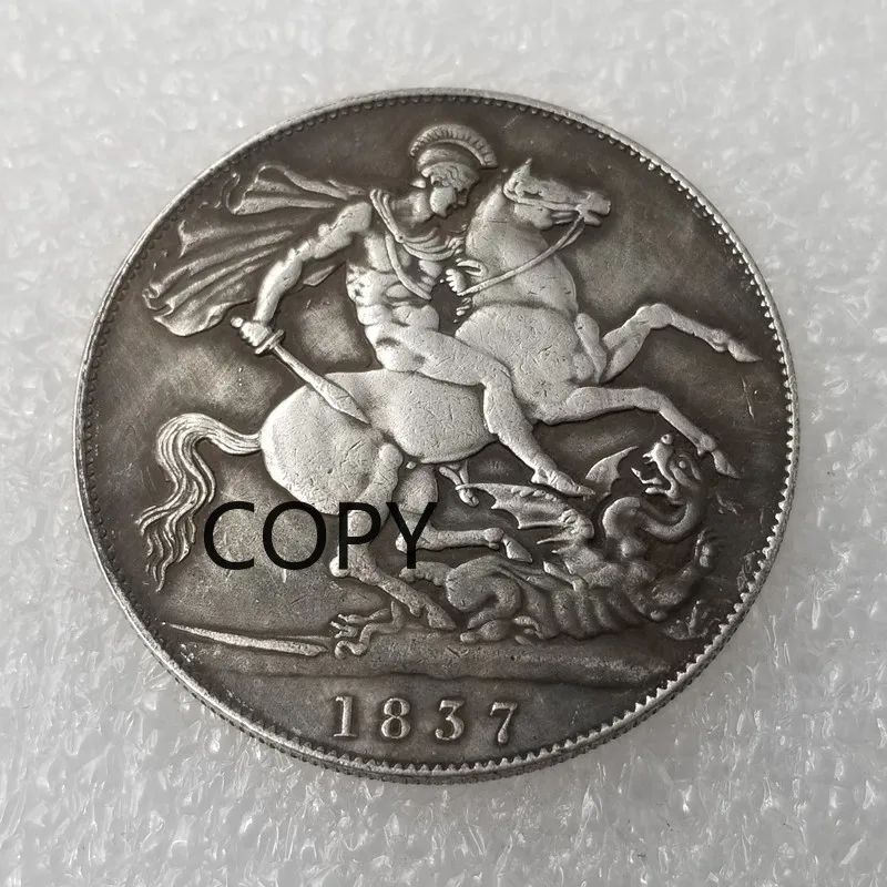 

Antique craft 1837 old British silver coin imitation commemorative coin replica