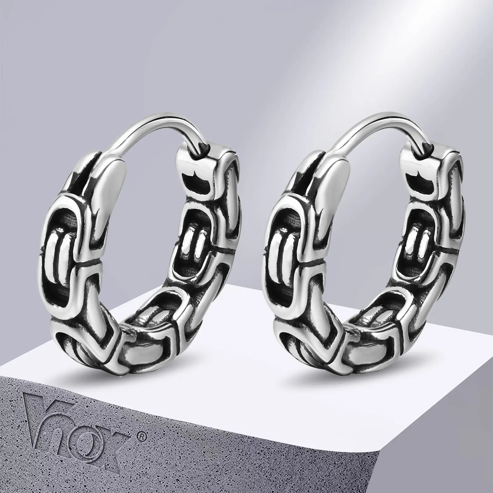 

Vnox Cool Fashion Byzantine Chain Earrings for Men Jewelry, Silver Color Stainless Steel Hoop Huggie Earrings Gift, brincos