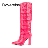 dovereiss fashion female boots winter new pink orange chunky heels sexy elegant new knee high boots big size41 42 43 44 45 46 47