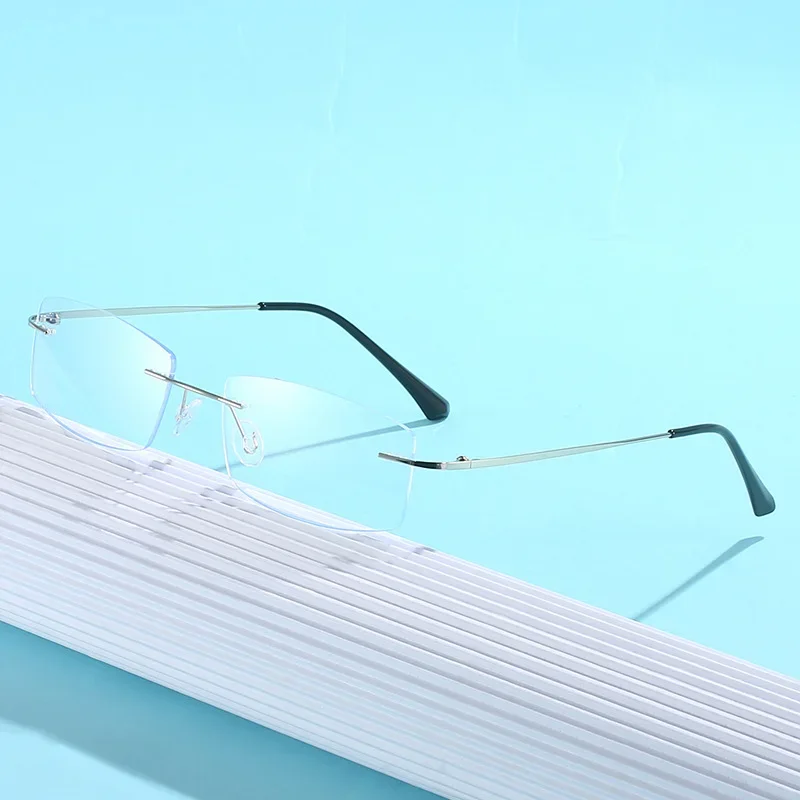 Мужские очки для близорукости голубые с квадратной оправой без оправы