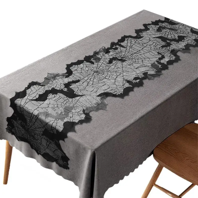 

Lace Table Runner Halloween Spooky Bat Cobweb Lace Table Runner 13x68 Inch Decorative Polyester Tablecloth For Home Dining Room