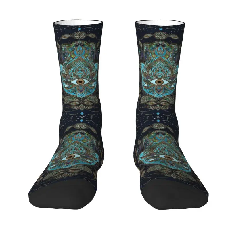 

Hand Of Fatima Blue Gemstones Men Women Crew Socks Unisex Novelty Hamsa Hand Evil Eye Spring Summer Autumn Winter Dress Socks