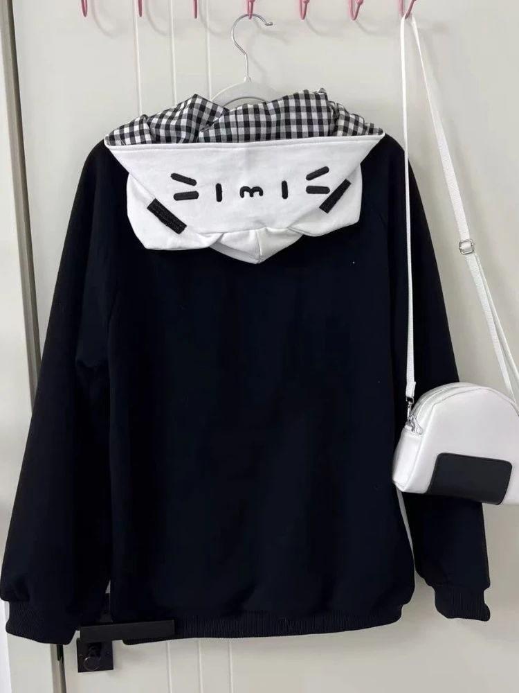 Толстовки с японским мультяшным вышивкой и кошачьими ушками женские толстовки Y2k