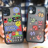 cute game puzzle mosaic phone case for iphone 11 13 12 pro max 13mini 7 8 plus x xs max xr se capa clear hard cover fundas