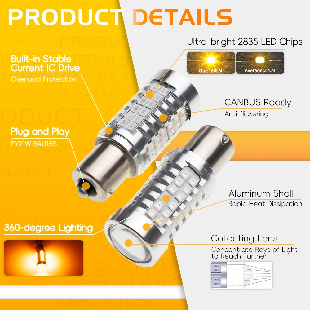 Для VW Tiguan Facelift с двойной галогенной фарой 2012-2024 BAU15S PY21W 7507 Canbus светодиодные