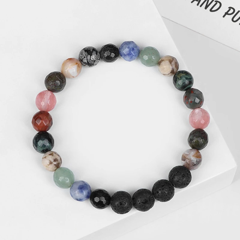 

Multicolor Natural Stone Bracelet Faceted Round Beads Bracelets For Women Men Stretch Bracelet Tourmaline Lava Yoga Jewelry Gift