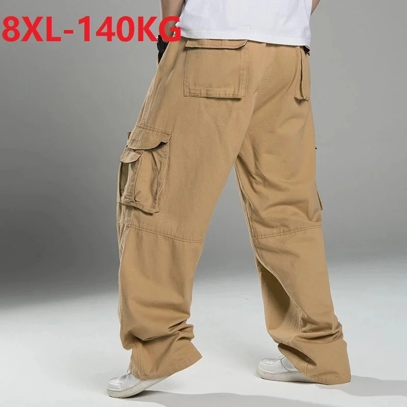 

Plus Size 8XL 140KG summer spring Men cargo pants thick high street pants safari style pockets Skateboard outdoor straight pants
