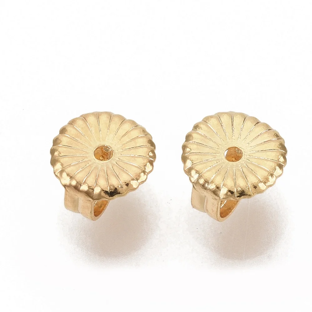 

10-20pcs Brass Ear Nuts Earring Backs Nickel Free Flat Round/Flower Real 18K Gold Plated 6.5x6x3.5mm Hole: 1mm