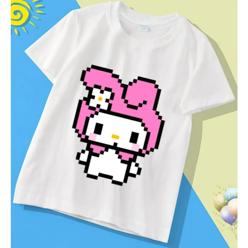 

My Melody Pixel Style Children's Short-sleeved New Sanrio Summer T-shirt Clothes Girly Heart Soft Clothes Kawaii Birthday Gift