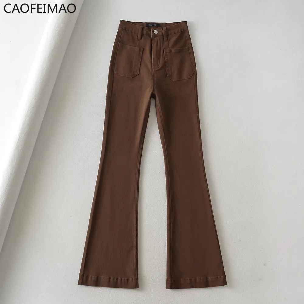 

Джинсы Caofeimao женские с завышенной талией, прямые брюки из денима с широкими штанинами, уличная одежда, винтажные длинные штаны для мам, коричневые