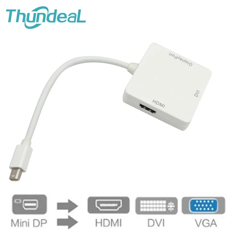 

3 in 1 Mini DP Thunderbolt DisplayPort to HD DVI VGA Display Port Cable Adapter for Apple MacBook Pro Air Mini iMac Monitor TV