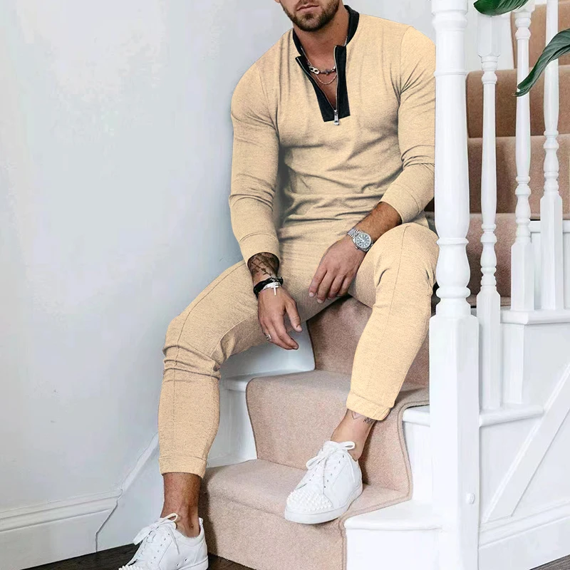 

Conjunto esportivo de manga comprida masculino, gola em , logotipo personalizável, casual, nova marca de moda, OEM, outono, 2023