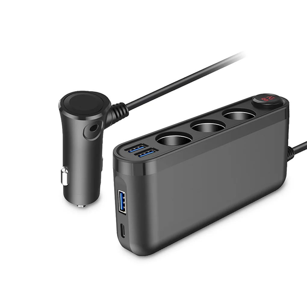 

Car Socket Splitter 4 Port USB 12-24V QC3.0 PD Fast Charging Outlet Adapter Voltage Display Improvement Interior Charger