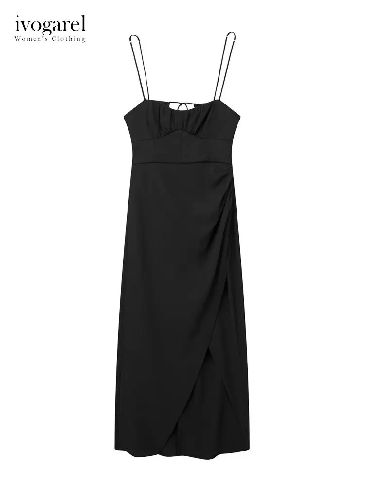 

Ivogarel Woman's Black Corsetry-Inspired Midi Dress with Thin Straps Sexy Evening Elegant Gown for Special Occasions Traff 2023