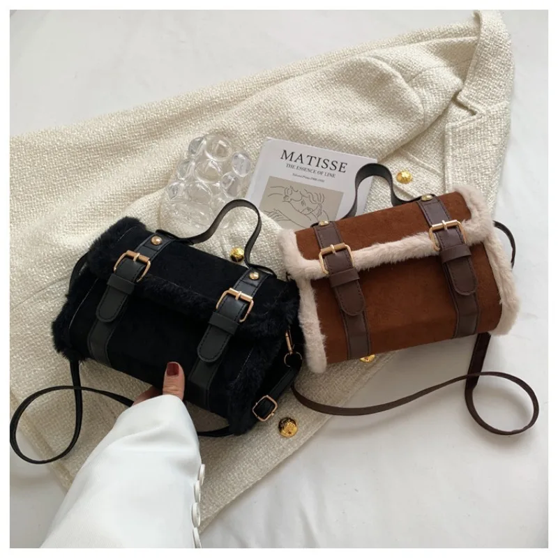 

Маленькая сумка из шкуры ягненка в стиле пэчворк, новинка 2023, модная сумка, стильная и модная маленькая квадратная сумка через плечо на одно плечо