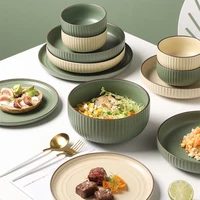 new household tableware ceramic rice bowl plate dish dish retro dinner plate soup bowl ramen bowl serving kitchen supplies