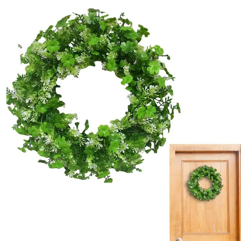 

Shamrock Wreath Artificial Green Leaves Wreath St. Patrick's Day Shamrock Wreath Sign Decorations For Irish St Patrick Party